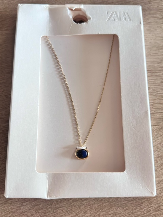 Zara Jewelry - Zara Gold-Tone Chain with Deep Blue Oval Stone Pendant